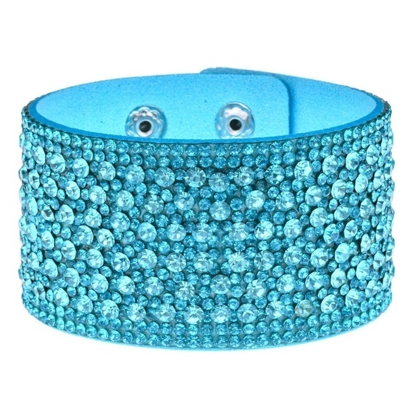 Blue Rhinestone Studded Cuff Bracelet - Picture 1 of 5